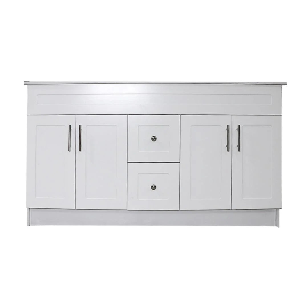 60" White MDF Vanity Base For Double Sink With 2 Drawer