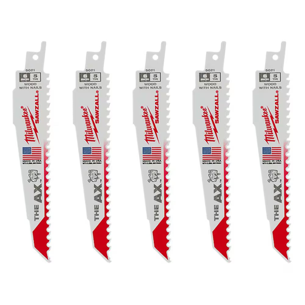 Milwaukee 6 in. 5 TPI SAWZALL AX Nail Embedded Wood Reciprocating Saw Blade (5-Pack)