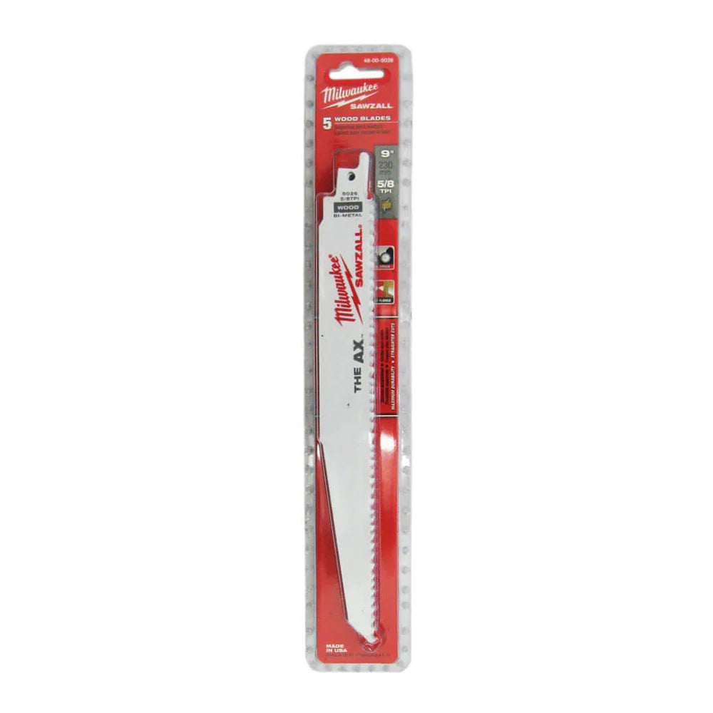 Milwaukee 9 in. 5 TPI SAWZALL AX Nail Embedded Wood Reciprocating Saw Blade (5-Pack)