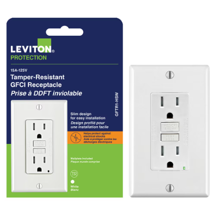 Leviton Decora 15 Amp Tamper-Resistant Slim GFCI Receptacle/Outlet With Wall Plate