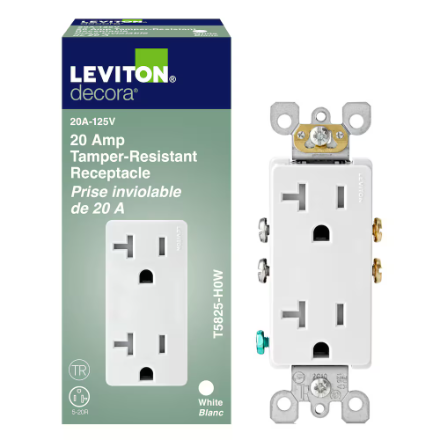Leviton 20A Tamper-Resistant, Decora duplex Receptacle/Outlet - White