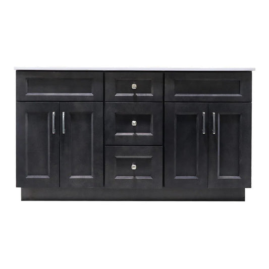 48" Hardwood Black Vanity Base With 6 Drawer