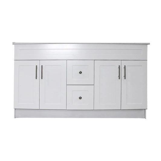 60" White MDF Vanity Base For Double Sink With 2 Drawer
