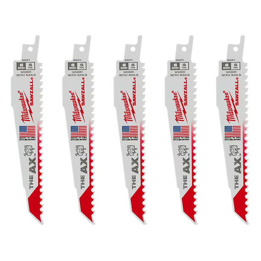 Milwaukee 6 in. 5 TPI SAWZALL AX Nail Embedded Wood Reciprocating Saw Blade (5-Pack)